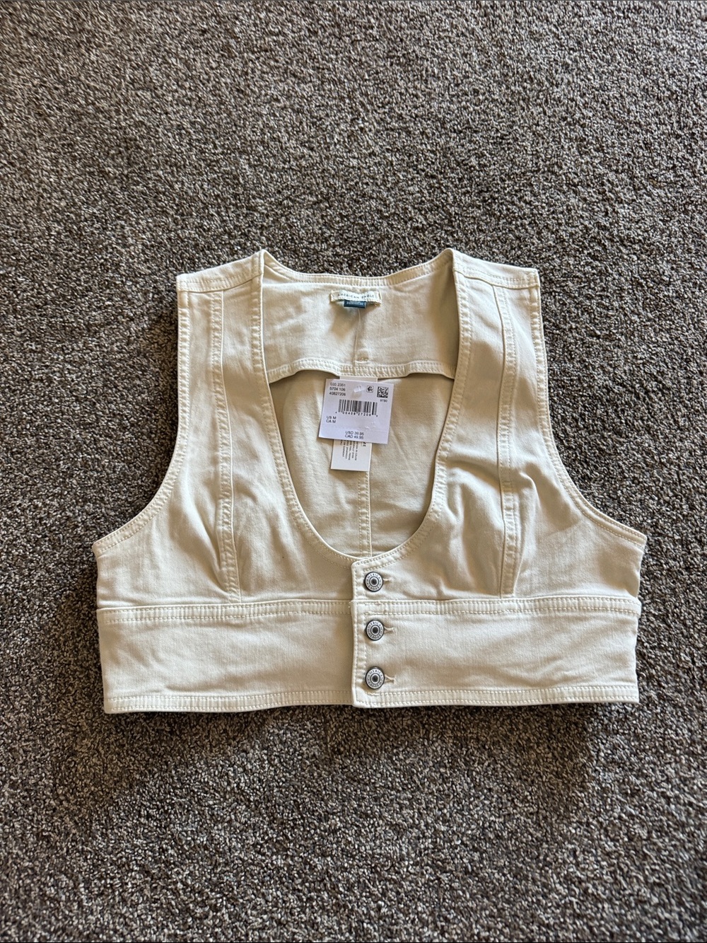 American Eagle Women's Cream Button-Front Crop Vest